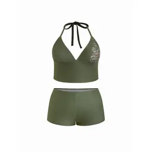 Cider Halter Neckline Floral Bikini Set Curve & Plus