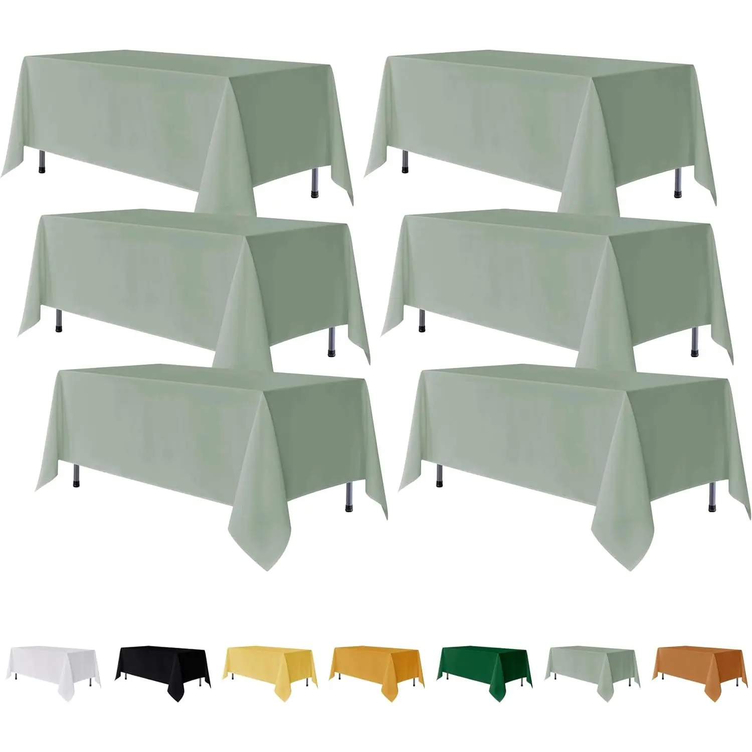 6 Pack Sage Green Rectangle Table Clothes - 70 x 120 Inch - Wrinkle and Stain Resistant Fabric Tablecloths, Washable Polyester Table Covers for Wedding, Party, Banquet, Formal Events