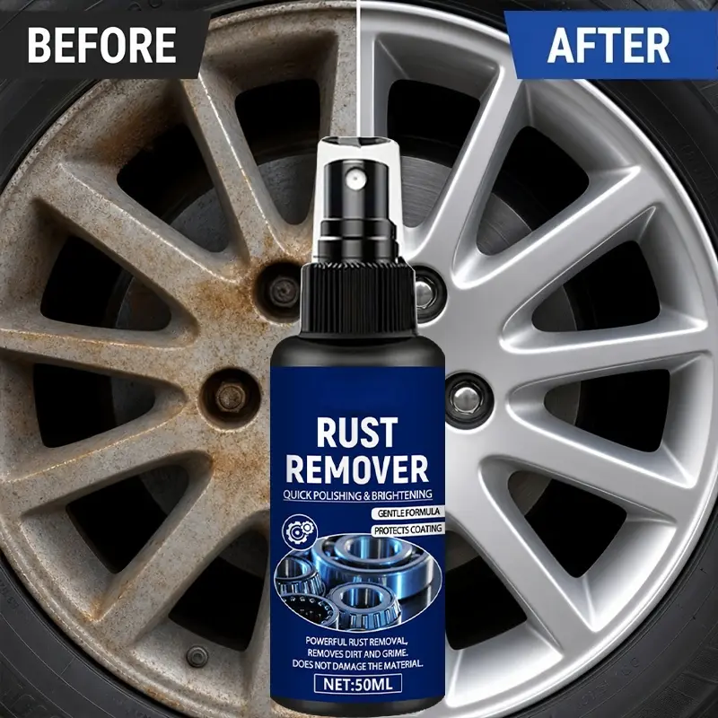 Automotive metal rust remover spray, chrome oxide layer removal and repair agent, multi-functional car care and cleaning agent, can quickly remove rust and oxidation marks, suitable for automotive chrome-plated metal surfaces.