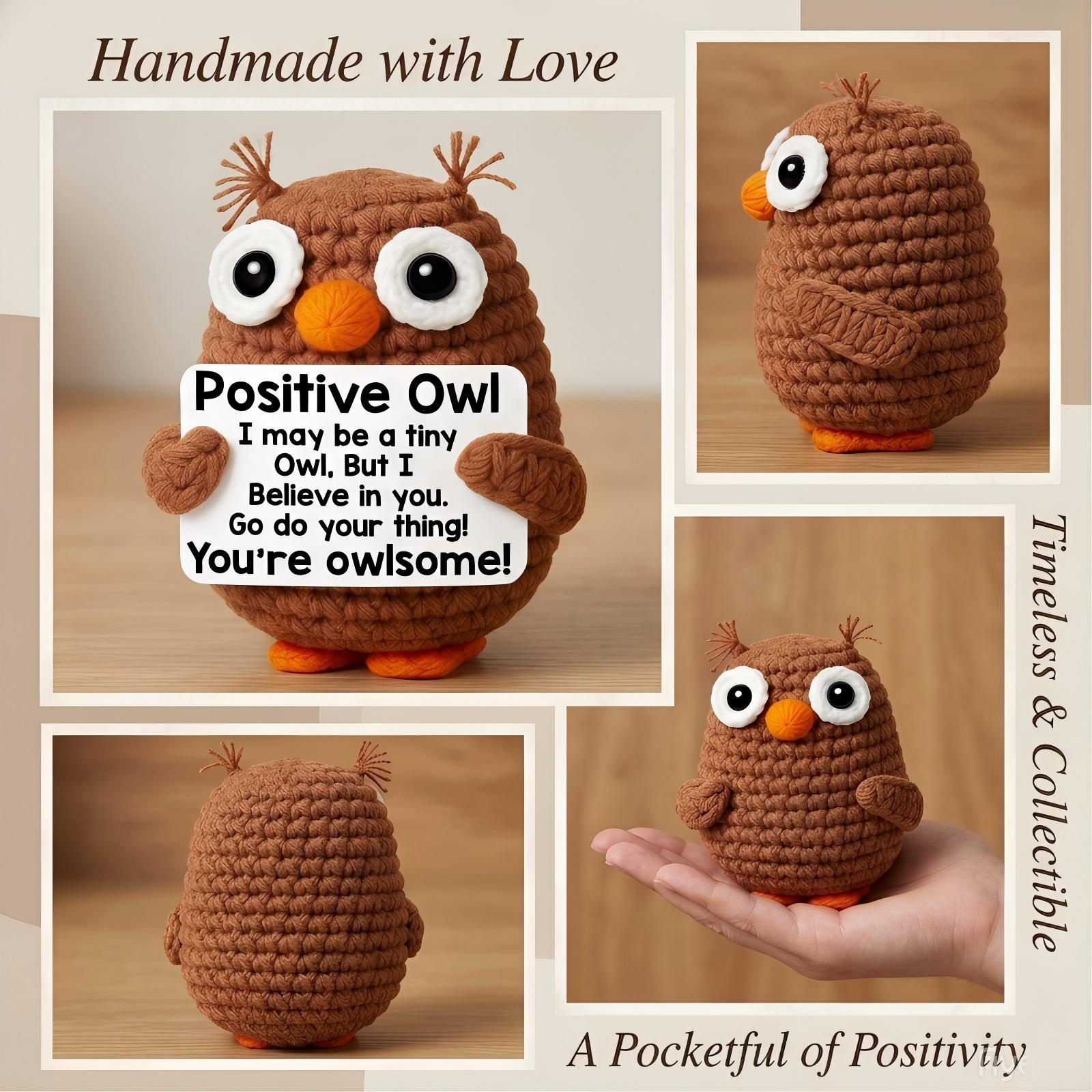 Kawaii Handmade Knitted Owl Doll, Soft Squishy Stress Relief Plush, Unique Handcrafted Design With Rich Details, Long Lasting Beautiful Decoration For Home Office, Perfect Collectible For Handmade Lovers, Heartwarming Gift For All Occasions