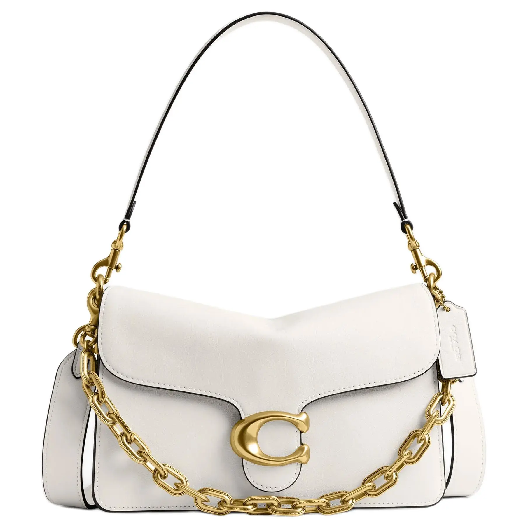 COACH ChainTabby 26 Crossbody Bag for Women, Classic Logo Hardware Magnetic Closure, Genuine Leather, Chalk White