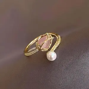 Adjustable Open Rings, Stylish Tulip Bud Ring, Minimalist Floral Finger Jewelry, Trendy Sports & Outdoor Protective Gear Accessories for Teenagers Daily Casual Wear