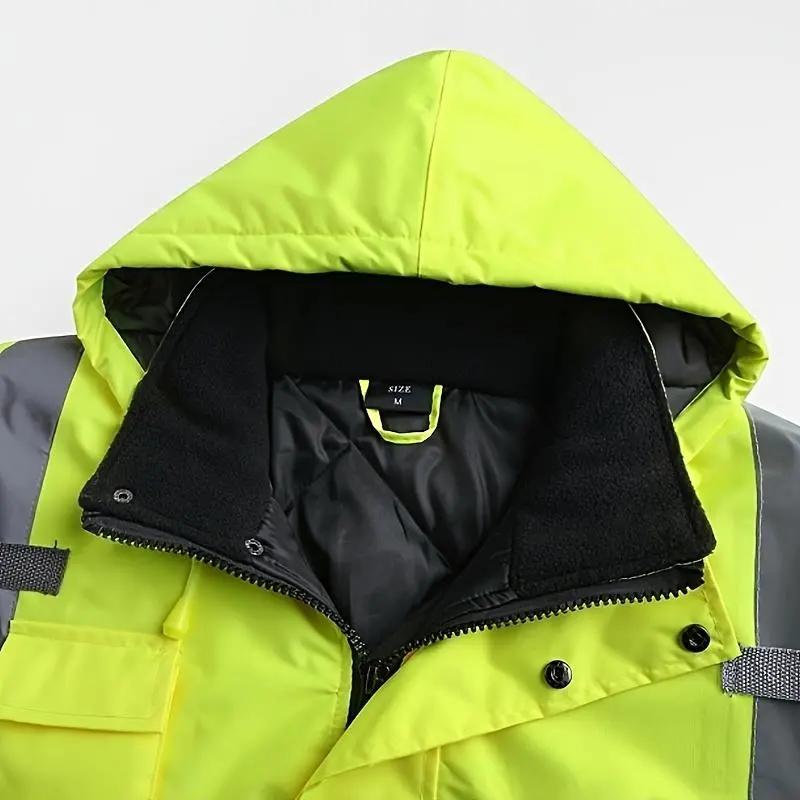 Mens High Visibility Reflective Jackets Waterproof Safety Jacket with Pockets Hi Vis Yellow Coats with Black Bottom Suitable for Cold Weather Work Construction（gift）.