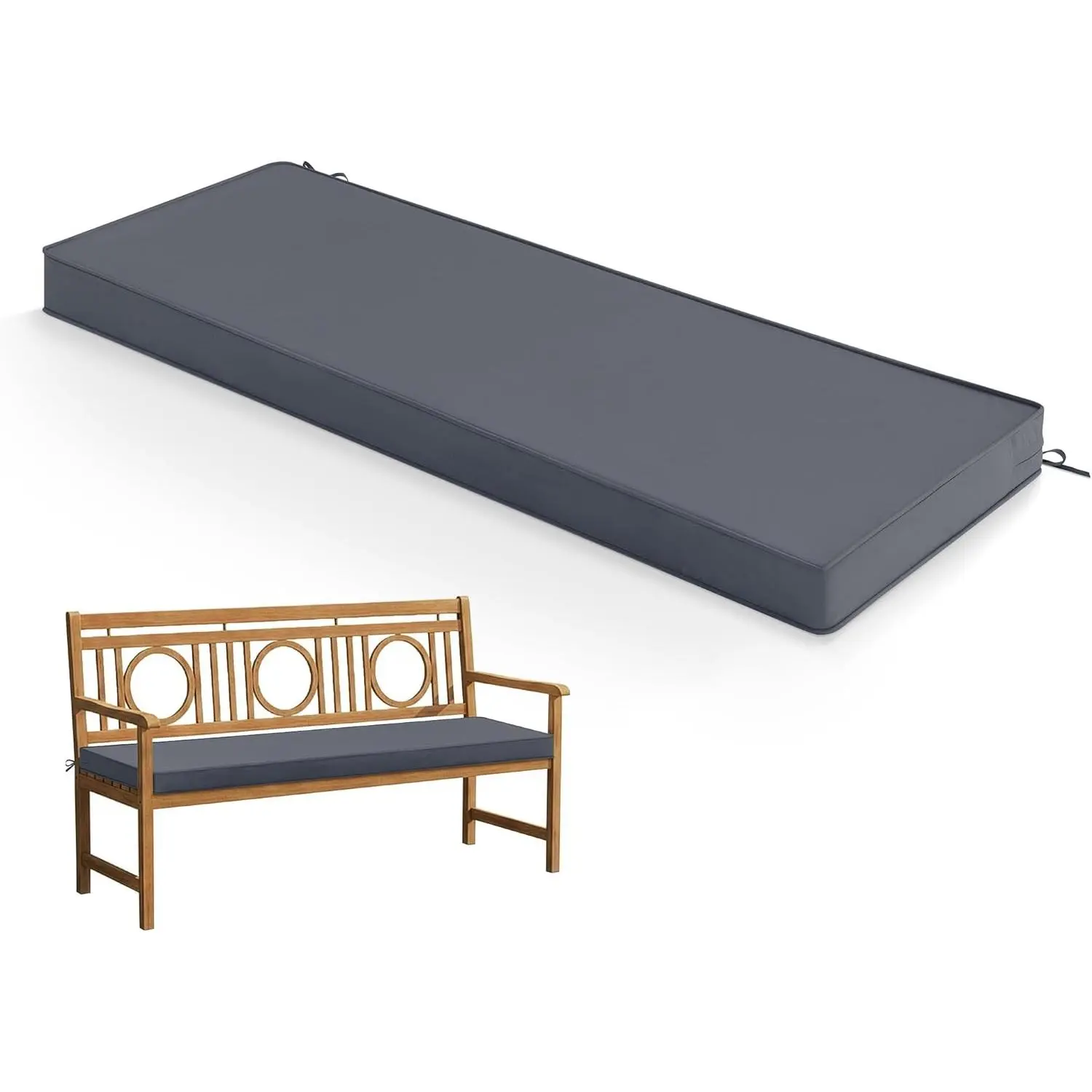 Outdoor Bench Cushion: Waterproof and Fade Resistant Patio Furniture Cushions - Non-Slip Bench Pad Cushion with Removable Cover for Garden Swing Porch Sofa Settee, 48 x 18 x 3 Inch, Dark Grey