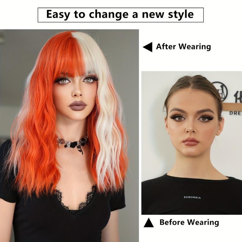 1pc Women's Synthetic Wig - Red & Blonde Two-Tone, Natural Looking Lace-Free Hairpiece, Heat Resistant Synthetic Fiber Wig for Parties, Everyday & Special Events - Easy Maintenance & Damage-Free Styling, Party Hairpiece, Playful Look, Comfo