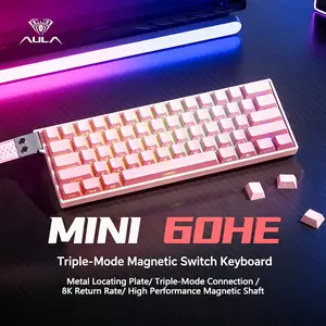 AULA MINI60 HE mini keyboard, Ergonomic design keyboard, portable, Usb rechargeable keyboard, 61 keys, 8K return rate, rechargeable, battery life, compatible with Windows/Mac systems, magnetic axis keyboard for office games, Wireless Keyboard