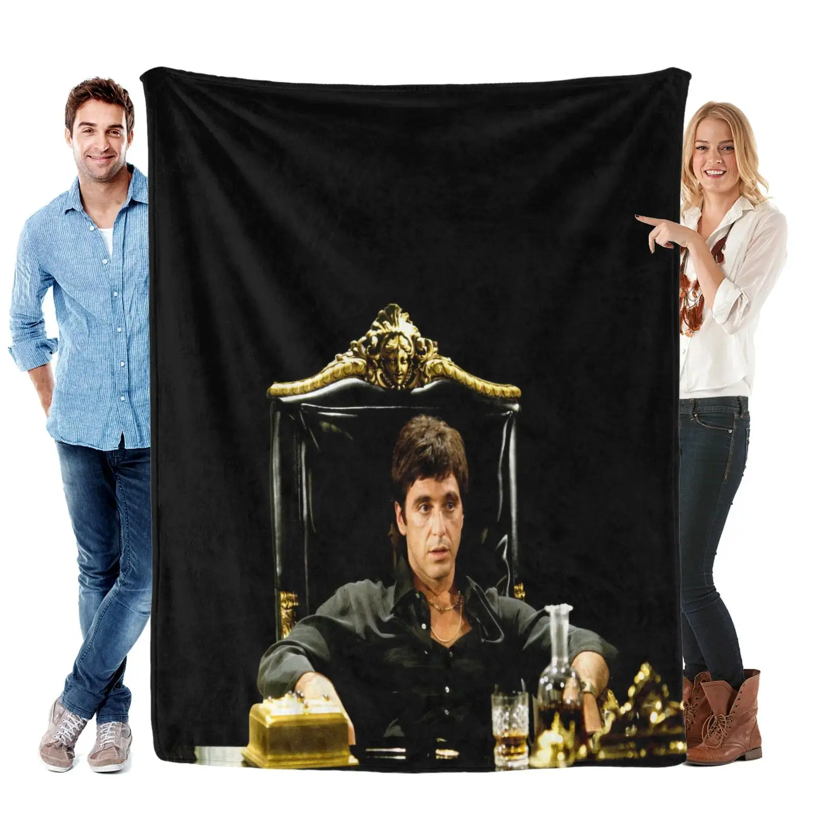 Scarface Tony Montana Movie HD Print Plush Fleece Throw Blanket - Soft Plush Texture, Multi-Sizes, Home-Outdoor Use, Room Decor Gift for Adults & Fans
