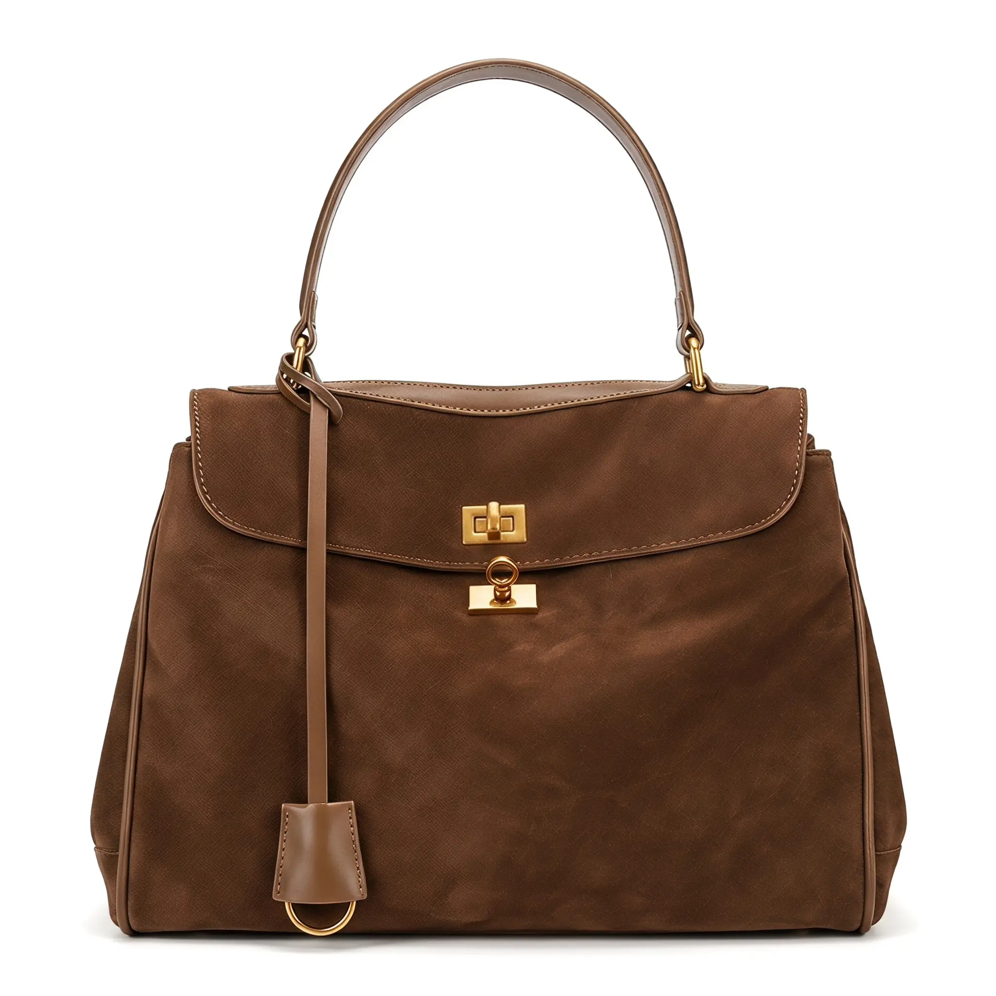 Daily Carry Tote Bag Matte Leather PU Large Capacity Shoulder Bag For Women Commuter Handbag Retro Stitching Soft Velvet Latte