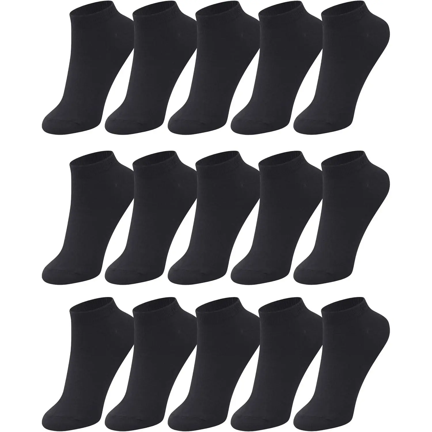 Men's Solid Colors 15-Pair Low-Cut Ankle Socks, Athletic Casual Short Socks for Shoe Sizes 7-9/10-13