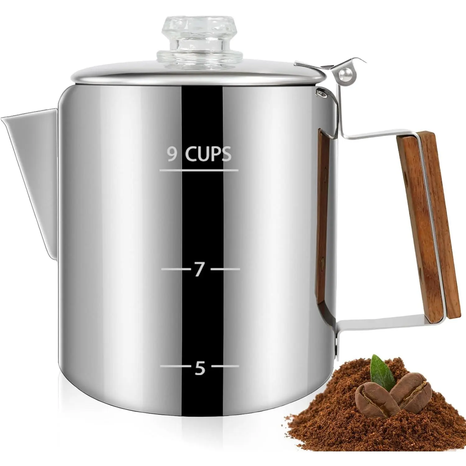 9 Cup Percolator 304 Stainless Steel Coffee Pot Coffee Maker Coffee Machine with Solid  Handle Transparent Knob Stovetop Greca Mocha for Induction  and Camping 1500ml 50.7oz