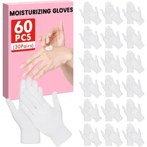 60 Pcs White Cotton Moisturizing Gloves, Soft Stretchable Overnight Sleeping SPA Gloves for Dry Hands Eczema, Men Women Lotion Gloves for Coin Jewelry Silver Art Handling