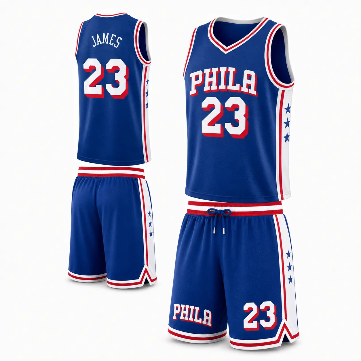 Unisex #23 James Philadelphia Basketball 2-Piece Jersey & Shorts Set, Breathable Mesh Athletic Outfit for Gym, Training, Streetwear & Game Day