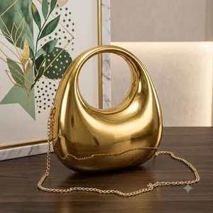 Gold Acrylic Dumpling Bag For Evening Party Versatile Chain Shoulder Crossbody Handheld Magnetic Buckle Hard Shell Daily Matching