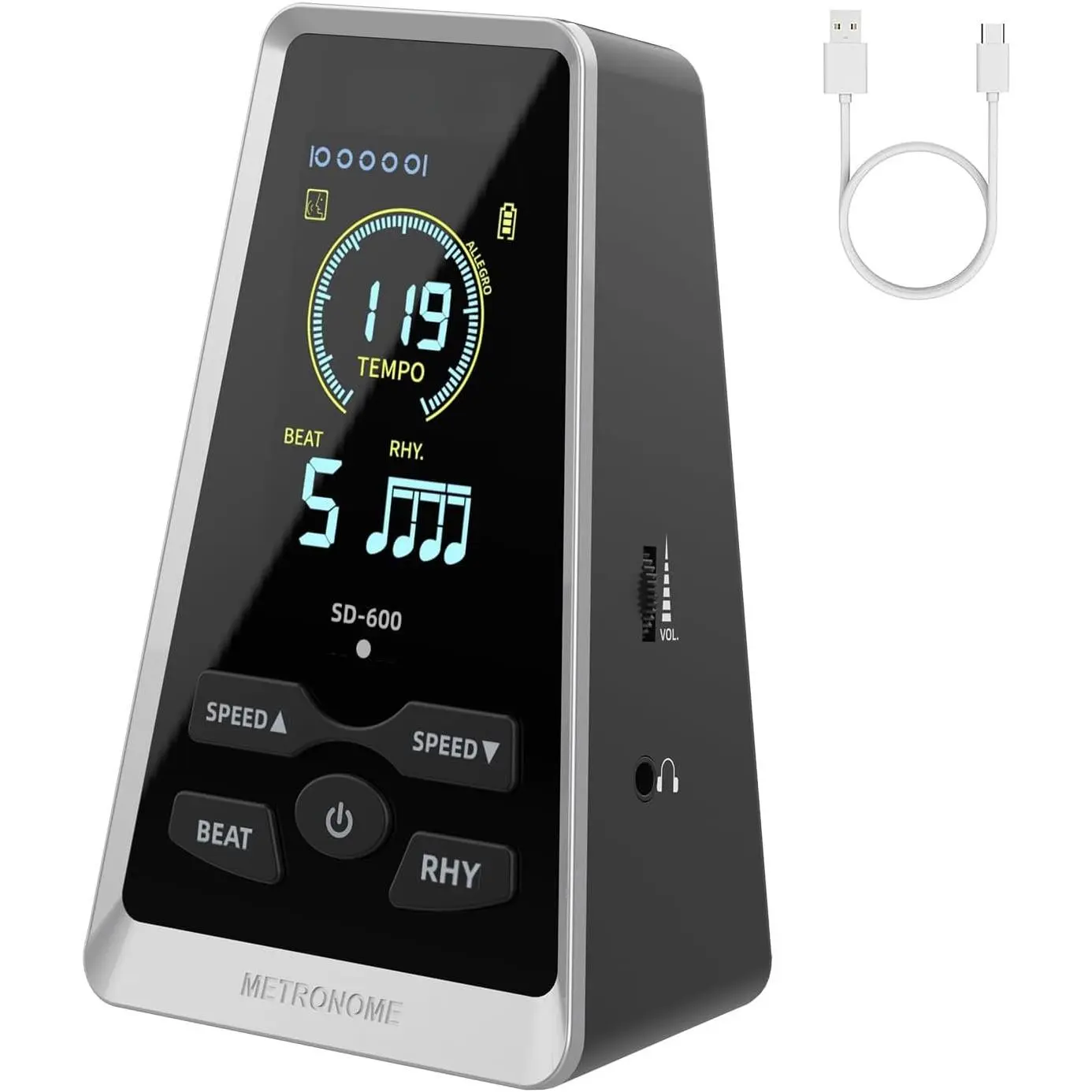 Digital Metronome for Piano,Guitar,Violin,Rechargeable LCD  Metronome with Human Voice,Professional Metronome for Beginners & Musicians,Instrument Volume & Beat Speed Adjustable