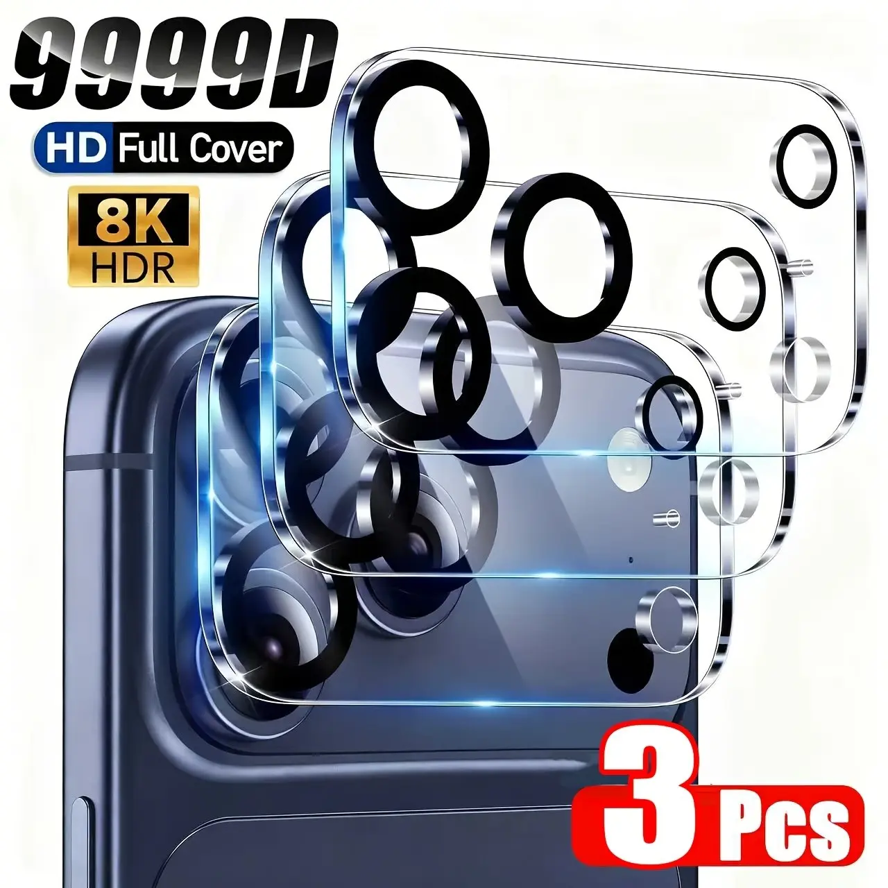 3pcs Full Coverage Camera Lens Protector for Iphone 17 Pro Max/16 Pro Max/17 Pro/17/16/15/14/13/12/11/16 Pro/17E/16E/Mini/Plus, 9H+ Hardness, Anti-Scratch, Anti-Fingerprint, Does Not Affect Night Shots, Case Friendly, HD Clear, Easy to Install
