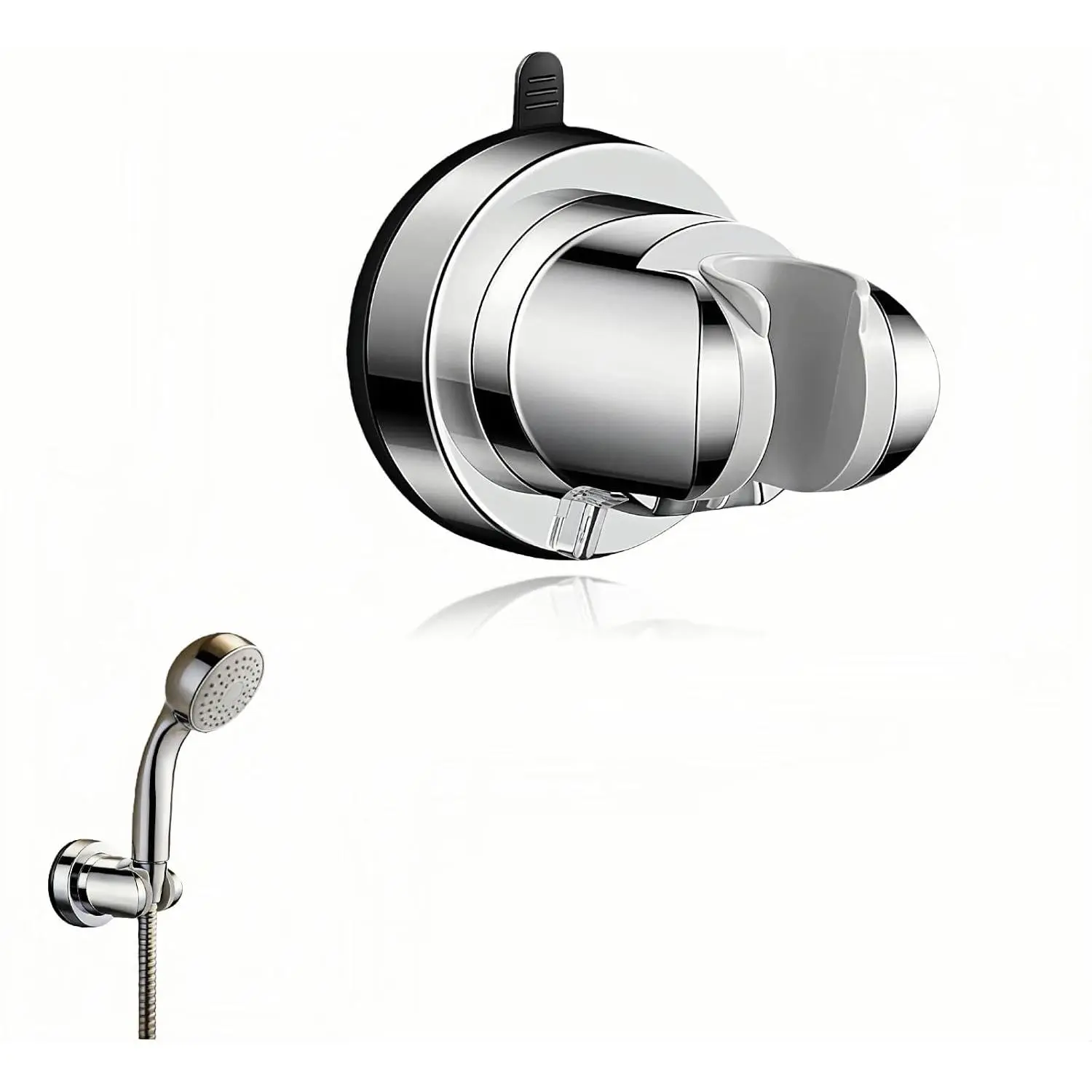 Vacuum Suction Cup Shower  Holder, Adjustable Height No Drill Shower Arm Bracket with 360° Swivel, Handheld Shower Holder for Tile/Glass, Chrome Finish,  Hold for up to 11 lbs