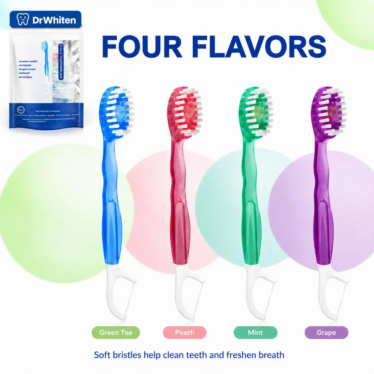 5-in-1 Travel Toothbrush, Floss, Tongue Scraper & Toothpick Set, 26pcs/pack Soft-Bristle Toothbrush Set, Oral Care Tool for Travel and Business Trip, Oral Hygiene Essentials
