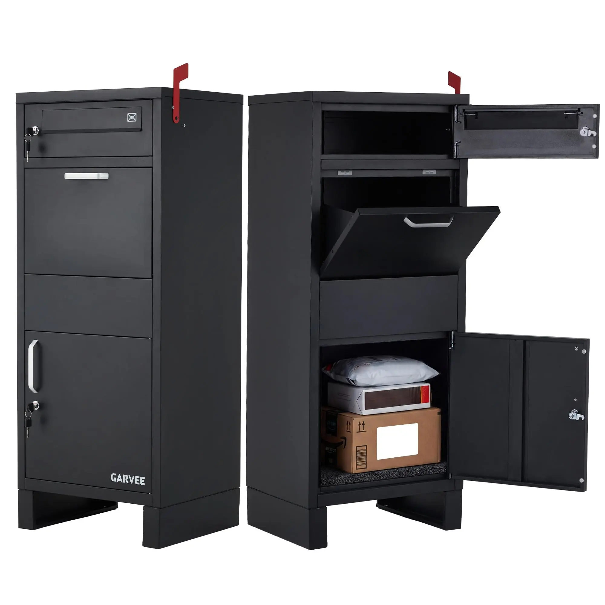 Anti-Theft Package Delivery Box for Outside, 18x14x40 in, Black, Easy-Install Door Hardware Accessory