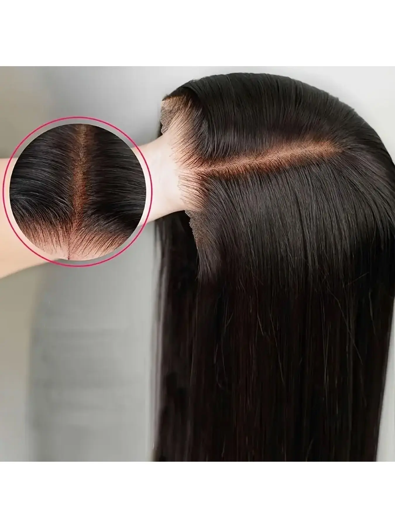 Synthetic 5x5 Closure Lace Wig, Natural Black Straight Ready‑to‑Go Wig, Pre‑Cut Pre‑plucked with Natural Hairline 200% Density Glueless Wig for Women Daily Wear