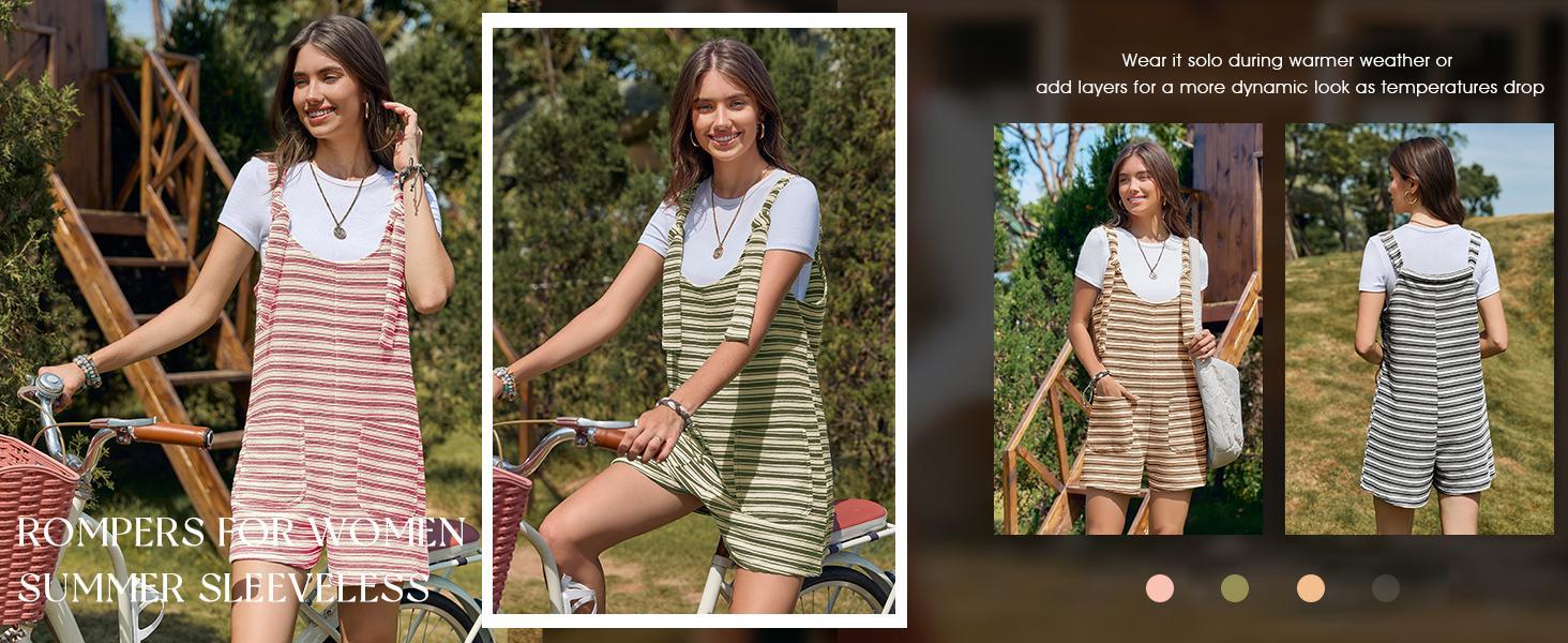 PASLTER Womens Summer Casual Sleeveless Romper Loose Striped Tied Shorts Overalls Jumpsuit with Pockets 2025 Clothes