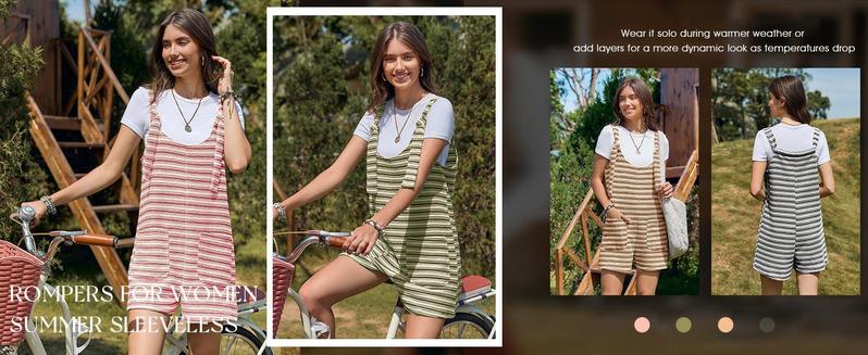 PASLTER Womens Summer Casual Sleeveless Romper Loose Striped Tied Shorts Overalls Jumpsuit with Pockets 2025 Clothes