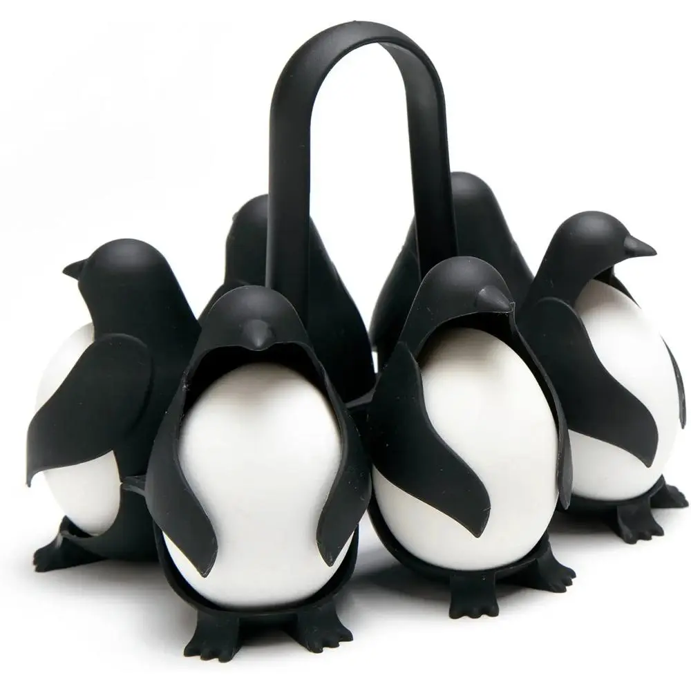 Multi-Use 6-Egg Capacity Penguin Cooker - Easy to Clean 3-in-1 Boiler for Soft & Hard Boiled Eggs, Cook & Store Fridge Organizer, Cute Kitchen Gadget for Cooking