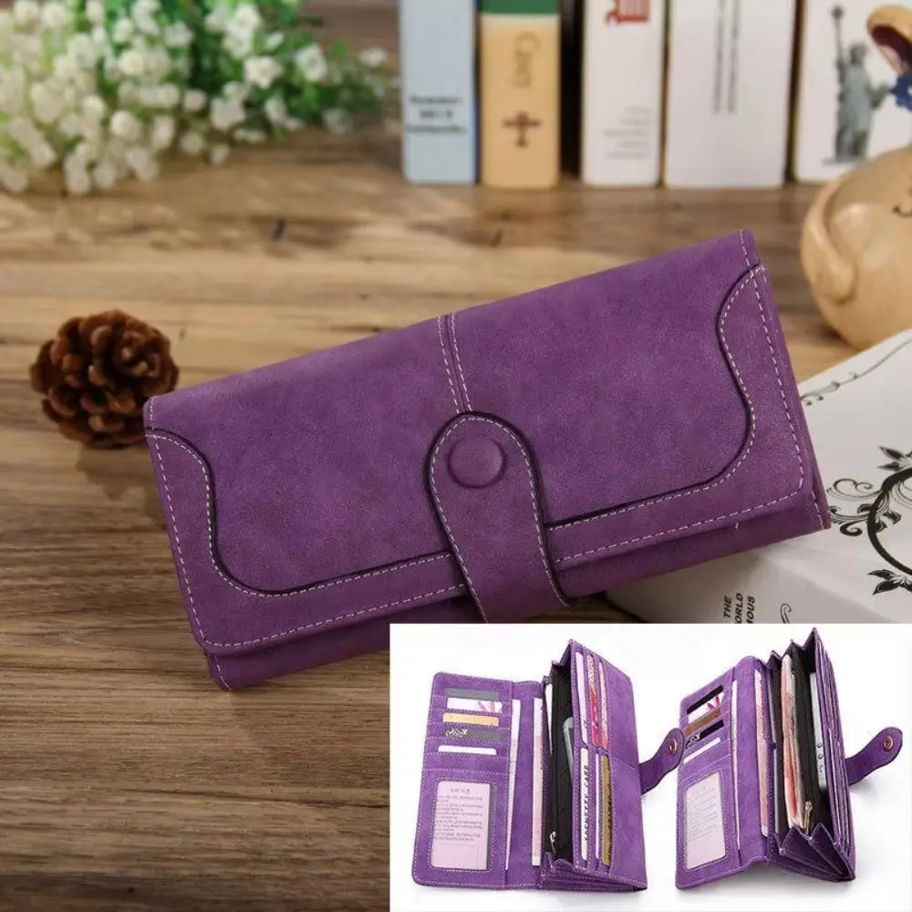 Women's Minimalist Faux Nubuck Zip Up Clutch Wallet - Anti-Theft RFID Blocking, Scratchproof, Lightweight, Decluttered, Multi-Compartment, High-Capacity Card Holder, Hangable, Cold Washable, Foldable, Waterproof, Business Use Zip Up Wallets