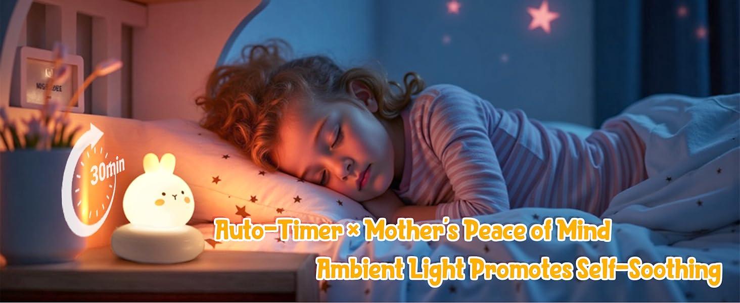 Kids Lamp Bunny Night Light Toddler Night Light Rechargeable Dimmable with 30 mins Timer Function Safe Silicone Material for Kids to Play with