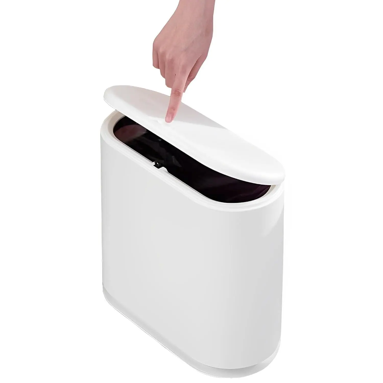 10 Liter Rectangular Plastic Trash Can Wastebasket with Press Type Lid,2.4 Gallon Garbage Container Bin for Bathroom,Powder Room,Bedroom,Kitchen,Craft Room,Office (Cream White)
