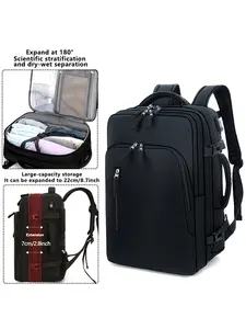 Men's Expandable Travel Backpack 40L, Large Capacity 15.6 Inch Laptop Bag, 180 Degrees Full Open, Breathable Stress Relief, Business Trip Backpack