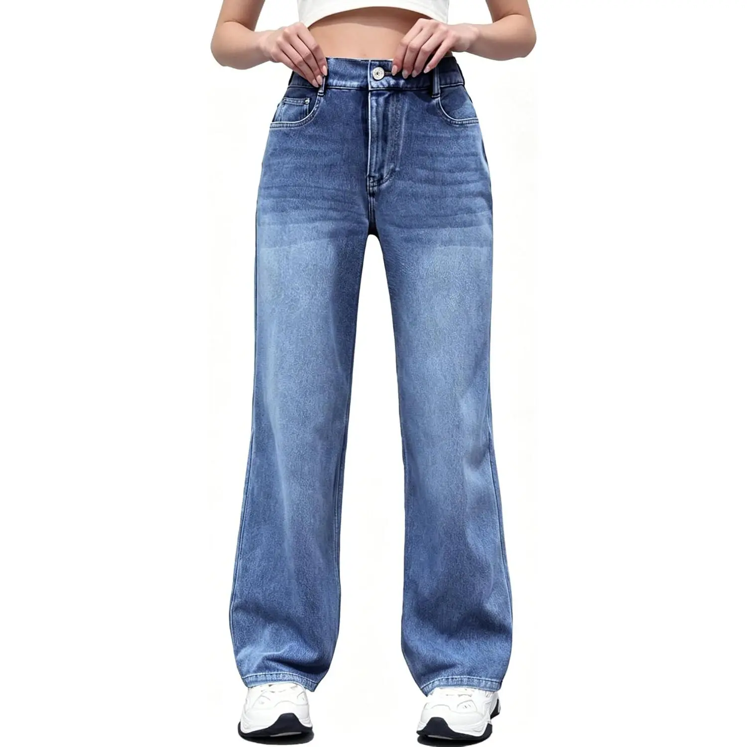 Stretchy Sweatpant Jeans Women, Elastic Waist Wide Leg Baggy Knit Jeans Straight Leg High Waisted Pull on Jeans