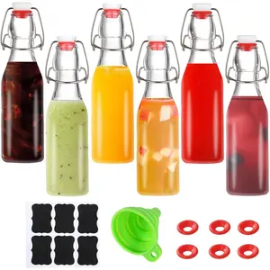 6 pack 8oz flip top glass bottles,swing top glass bottles 8 oz with lid for Home Brewing,2nd Fermentation,Kombucha,Kefir,Vanilla Extract,Juice,Tea,Beverages,Soda,Oils,Vinegar,Limoncello