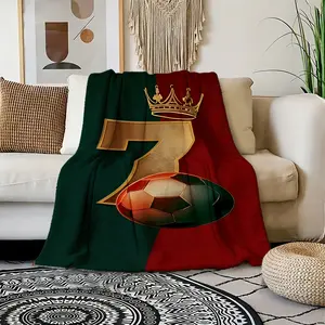 1pc Small Throw Blanket, Golden Crown Football Number 7 Glory Symbol Portable Blanket for Bedroom, Living Room Sofa, Travel, Outdoor And More