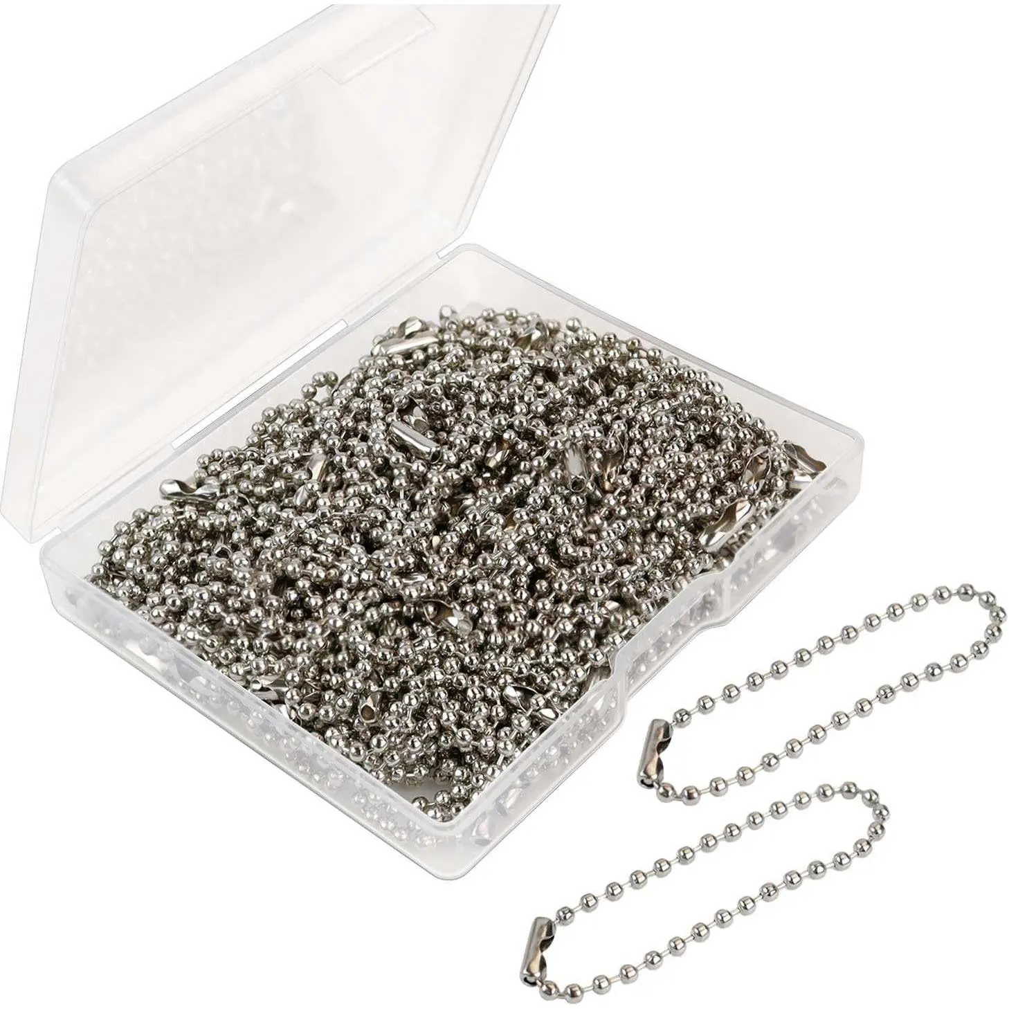 100 count Ball Bead Chain Ball Chain   Tag Metal Bead Chain Beaded Chain Connector Clasp 4.72 Inch Long 2.4mm Beads Chains for  Making Key Rings Crafts DIY  Decoration ()