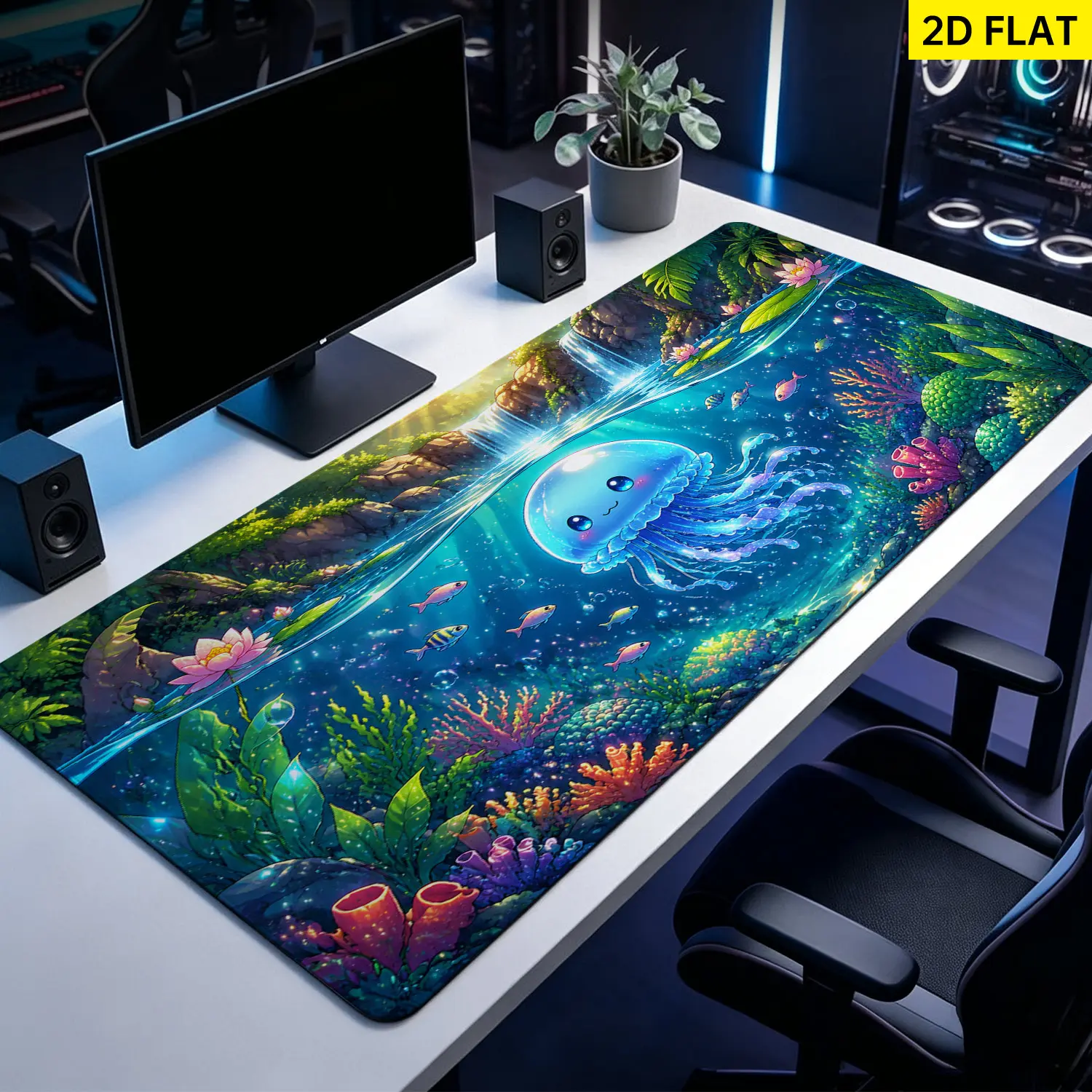 Extra Large magical jellyfish and underwater world Mouse Pad,Non Slip Rubber Pad,Desktop Decoration Drotection Pad,Washable,Lock Edge Multi Size,Premium Multipurpose Mousepad For Office,Home Studio,Gift for Family and Friends