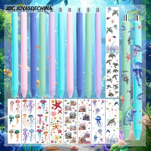 20pcs/40pcs Ocean Element UV DTF Pen Wraps And Macaron Color Plastic Pen Set, Cute Jellyfish, Sea Turtle, Starfish, Shell Elements Stickers, Suitable for Party Gifts, Gifts a