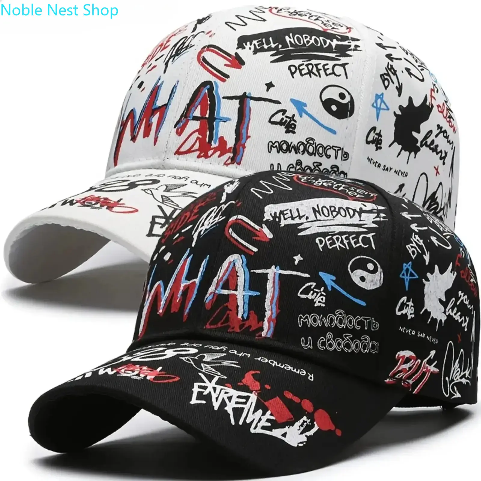 2-Pack Unisex Graffiti Baseball Hat, Lightweight Breathable Streetwear Cap, All Season Sun Protective Headgear for Outdoor Sports & Daily Casual Leisure