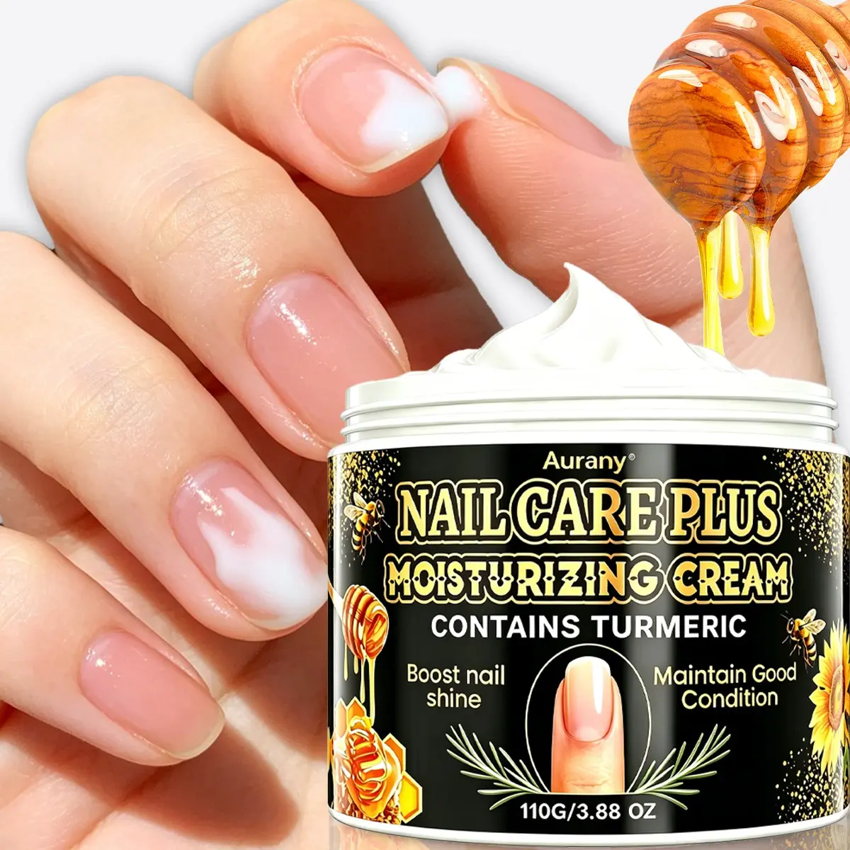 Nail Cream, Nail Moisturizer Cream, Nail Care，Rich In Natural Honey & Turmeric, Gentle Formula, Easy To Apply & Non-Sticky, Deep Hydration, Hydrating, Moisturizing, Boosts Nail Shine, Keeps Nails In Good Condition, Healthy Nails, Perfect For Daily Care