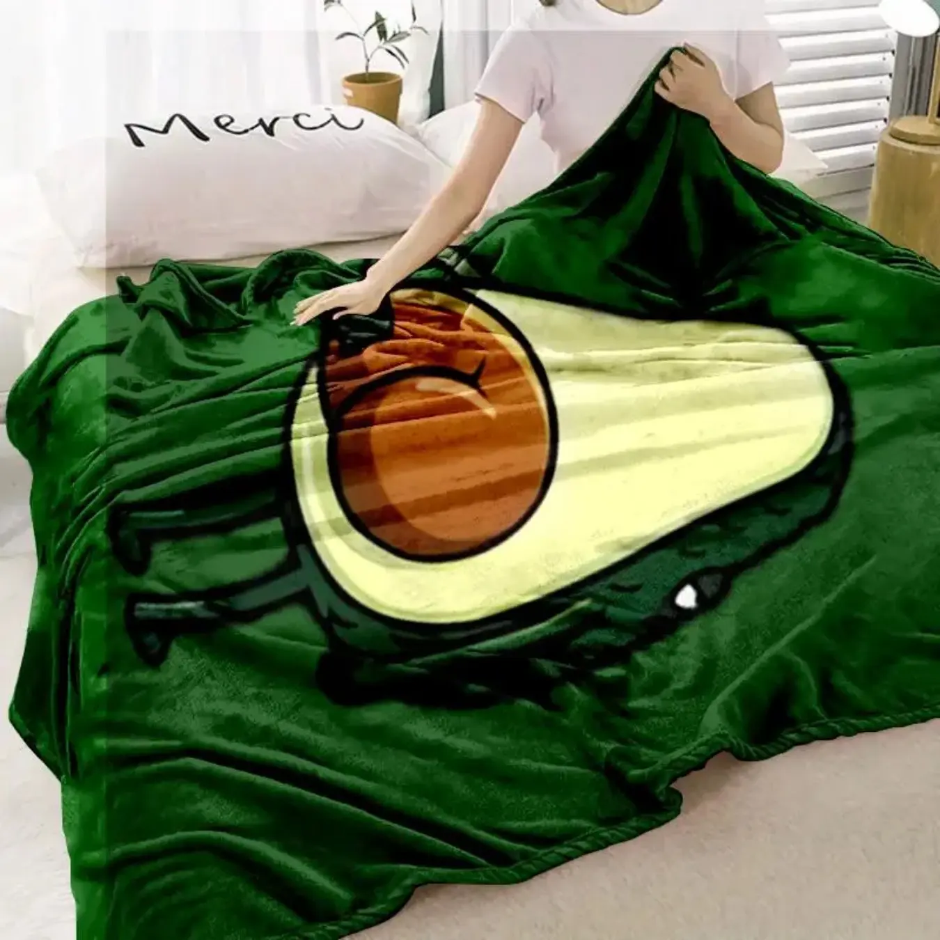 Avocado Flannel Blanket, Cute Food Print Throw Blanket, Soft Fleece Blanket, Cozy Sofa Bed Travel Blanket, Unique Gift for Food Lovers