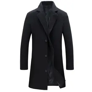 18ACTIVEKITMen's wool blended pea coat stand up collar single breasted coat, warm winter windbreaker, windproof casual jacket, plain men's long sleeved jacket