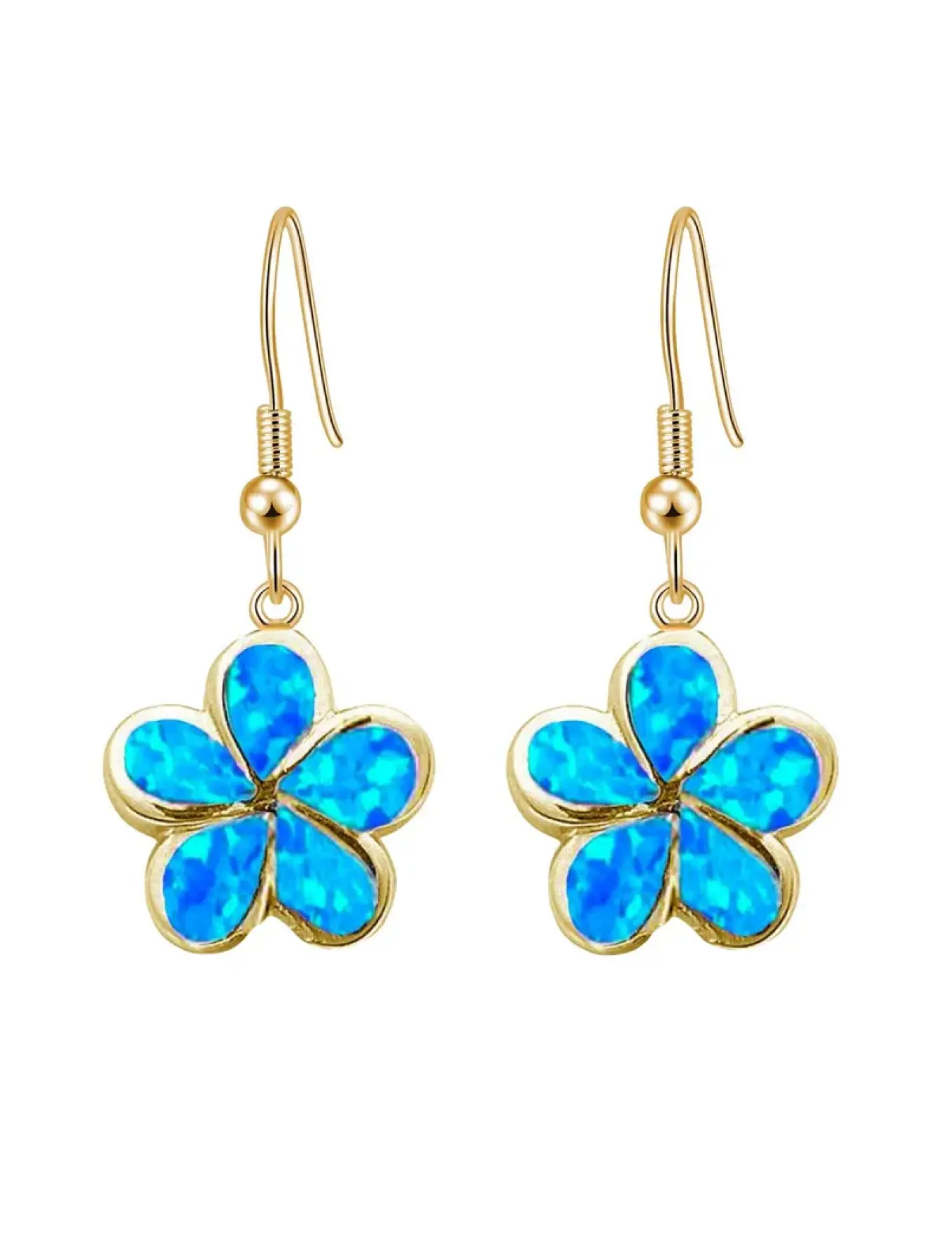 Gold Plated Blue Opal Flower Drop Earrings for Women,HypoAllergenic Floral Dangle Earring Elegant Jewelry Gift for Wedding Party