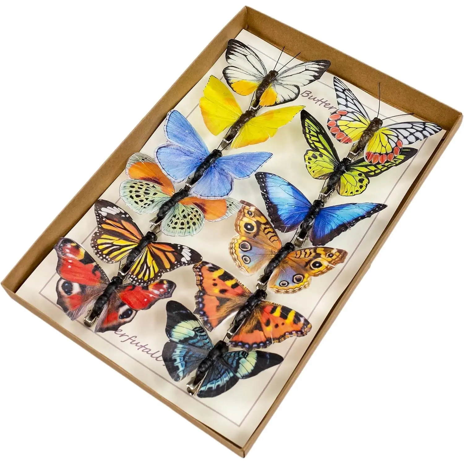 Artificial Feather 3D Butterfly Party Decorations Set of 12 with Clip 12 Color Ornaments for Christmas Tree