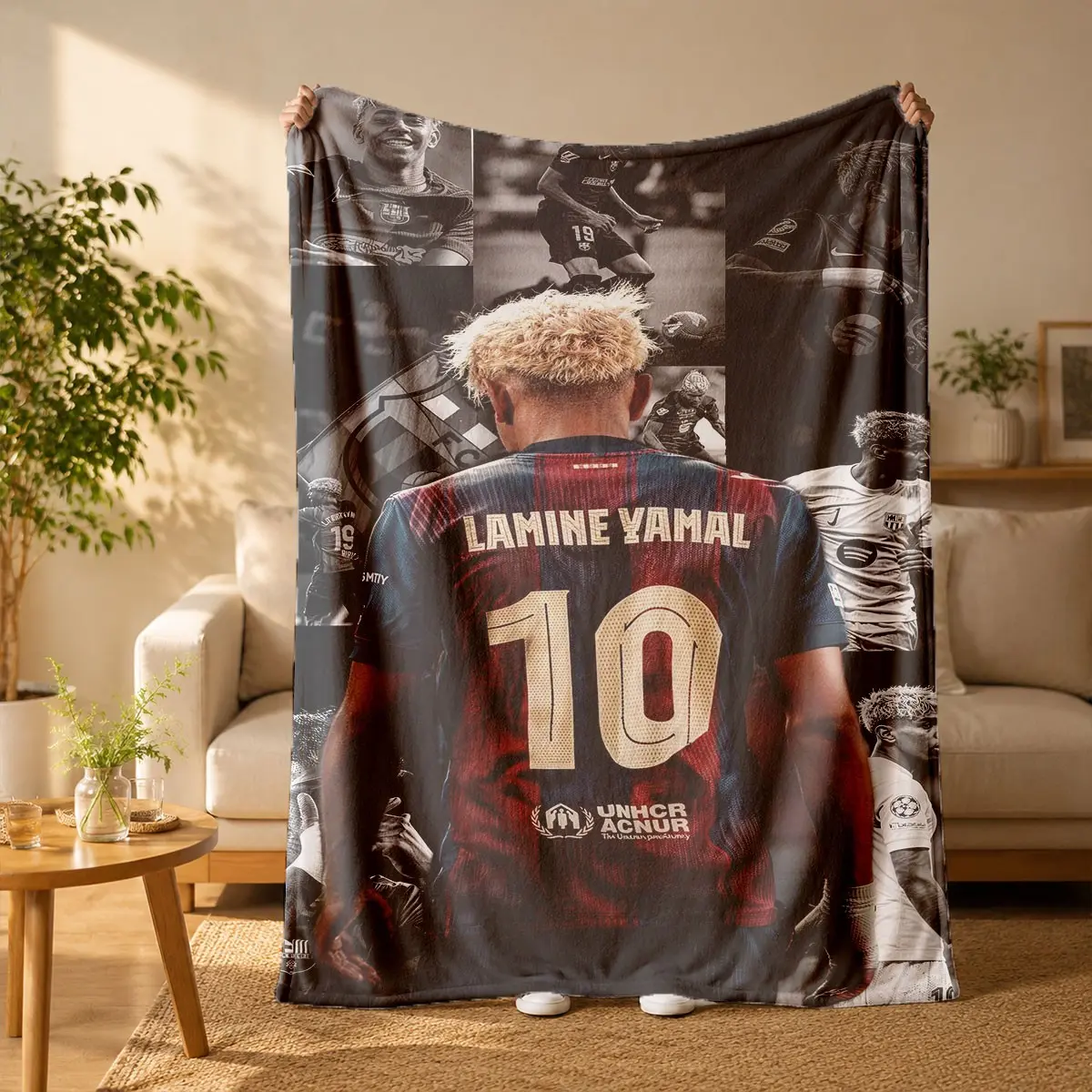 Lamine Yamal No 10 Barcelona Print Flannel Graphic Throw Blanket - Multi-Size, Lightweight Warm, Anti-Pilling, Soft, Cozy, Oversized, Breathable All-Season Indoor/Outdoor Blanket for Home Bedroom Sofa
