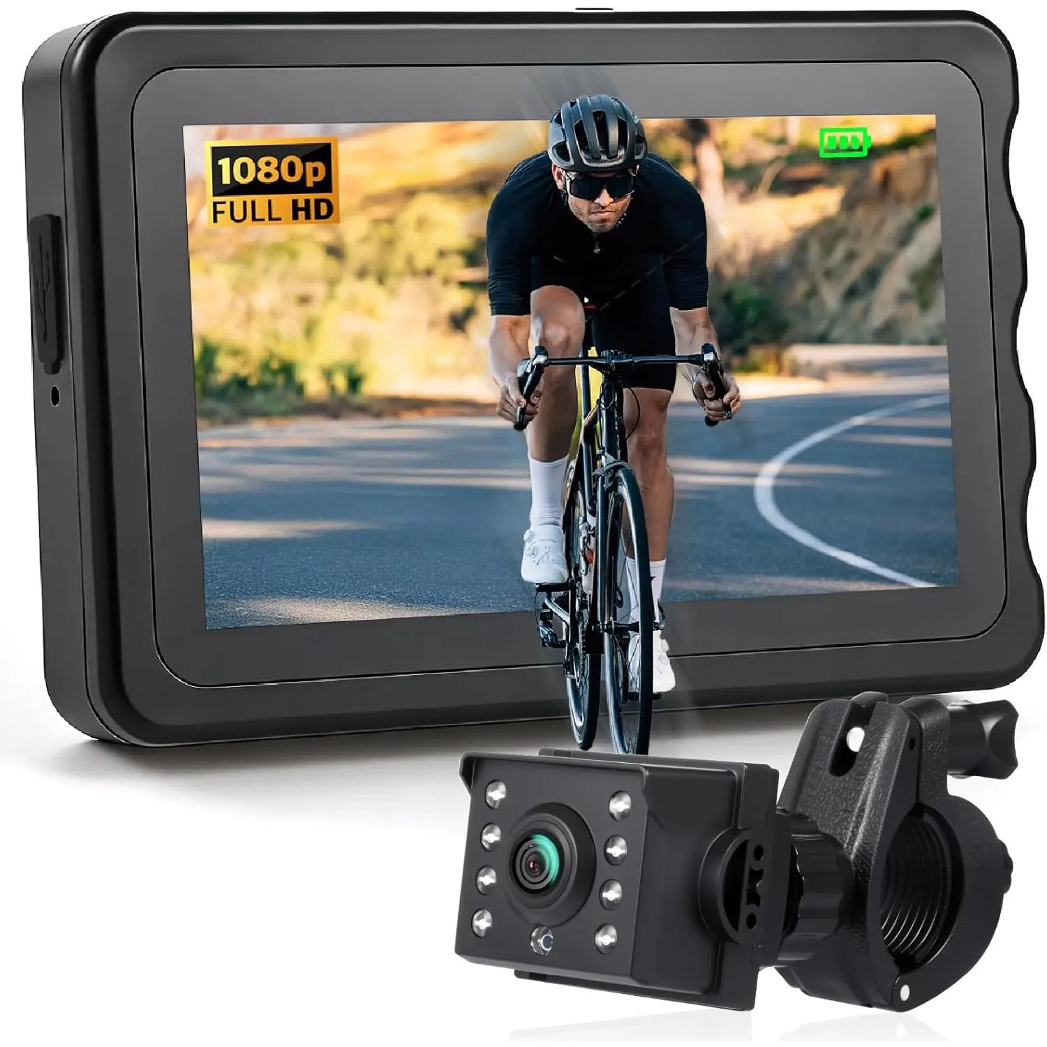 Camera with 5000mAh Rechargeable  360° Rotation 4.3''  1080P Display - Color & B&W Night Vision 130°  Wide-Angle View Handlebar  Mirror for Mountain, Road