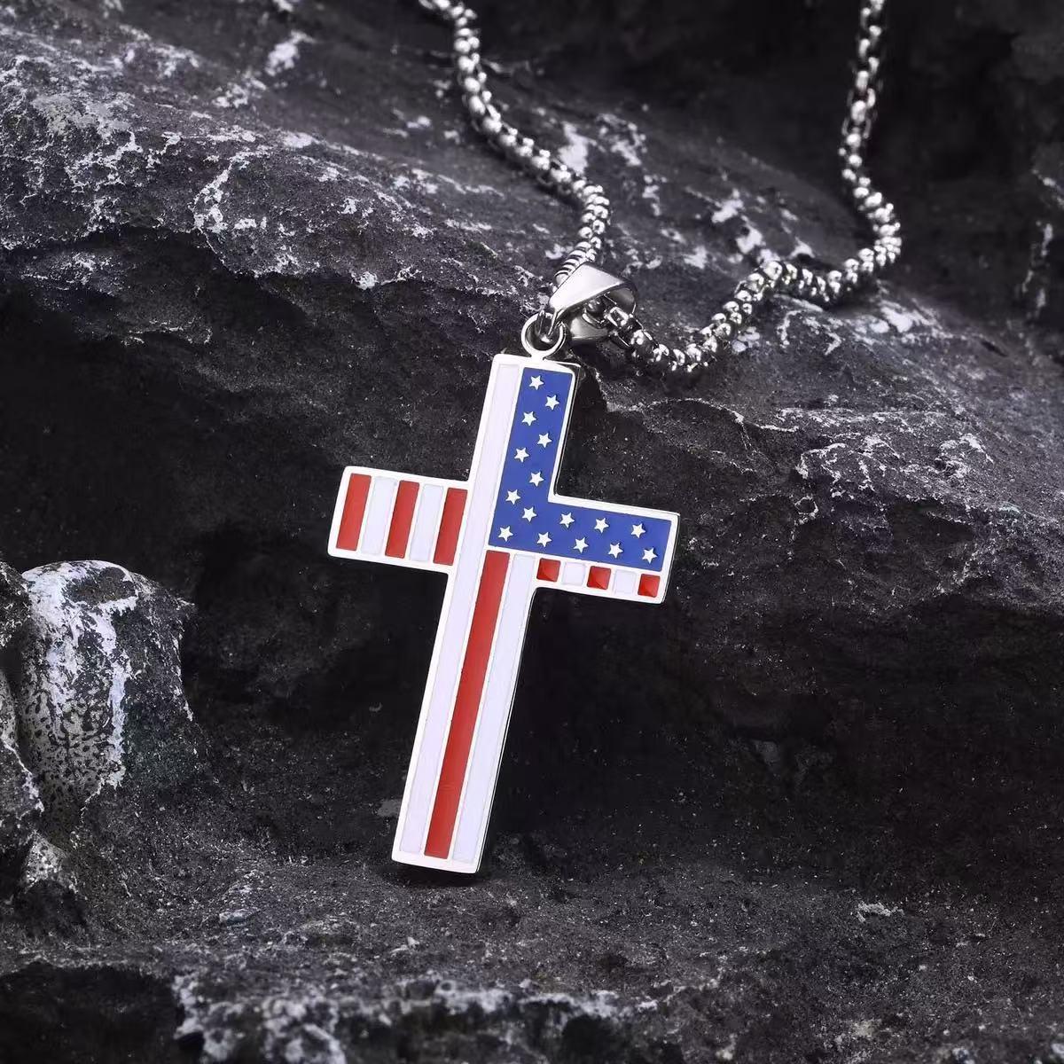 American Flag Cross Pendant Necklace, Stylish, Classic and Elegant, Versatile for Daily Wear