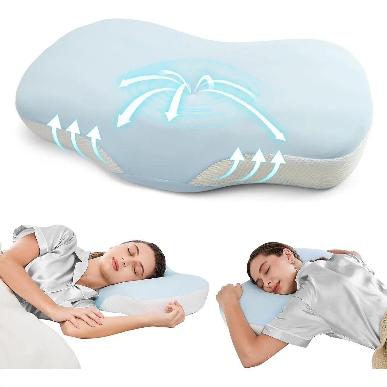 Ergonomic Cervical Pillow Contour Design for Side & Back Sleepers Memory Foam Orthopedic Neck Support & Shoulder Pain Relief (Blue)