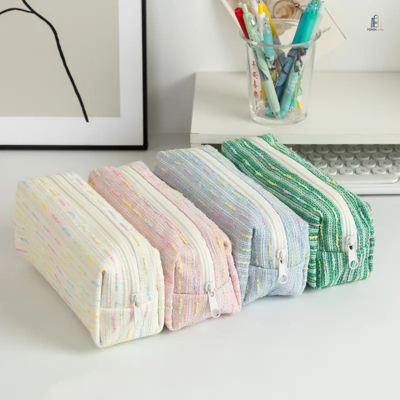 fashionable knitted pencil case, trendy large capacity desktop storage pouch, good-looking student stationery bag, soft portable organizer for school desk study daily campus use