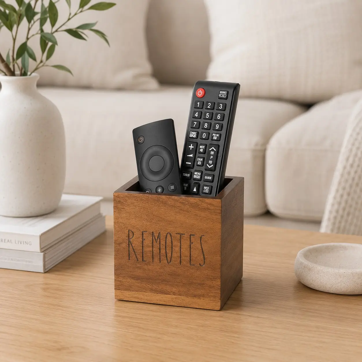 1PC Wooden TV Remote Control Storage Holder, Square Remote Organizer, 3 Styles