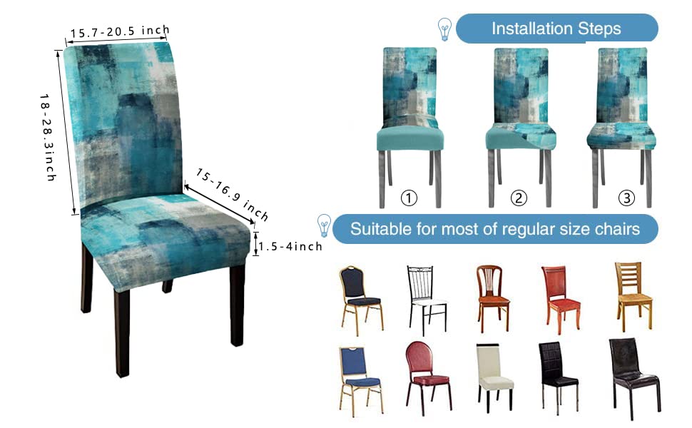 Chair Covers for Dining Chairs,Turquoise Teal Chiar Covers Slipcover Stretch Removable Washable Parson Seat Cover for Dining Room,Living Room,Set of 4
