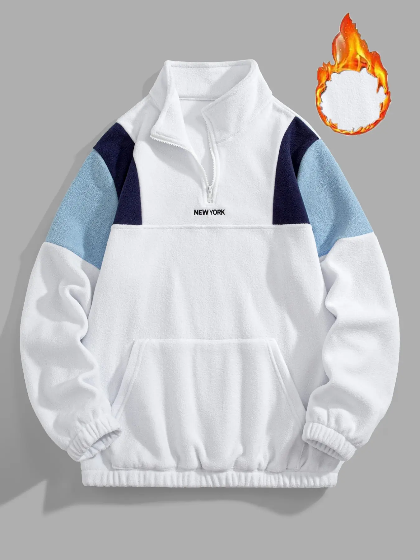 Men's Winter Warm Patchwork Fleece Pullover, Half Zip-Up Stand Collar, Letter Print Sweatshirt for Travel, Sports, Home Relax, Daily Wear